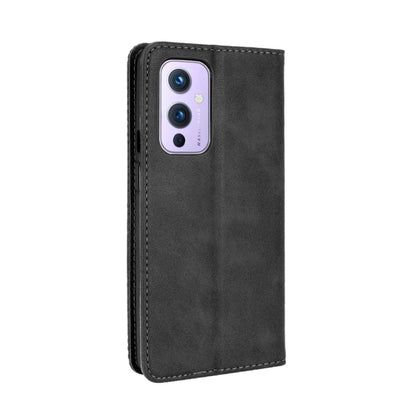 For OnePlus 9 (Europe and America Version) Magnetic Buckle Retro Crazy Horse Texture Horizontal Flip Leather Case with Holder & Card Slots & Photo Frame(Black) by buy2fix