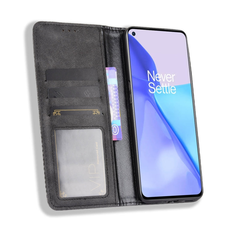 For OnePlus 9 (Europe and America Version) Magnetic Buckle Retro Crazy Horse Texture Horizontal Flip Leather Case with Holder & Card Slots & Photo Frame(Black) by buy2fix