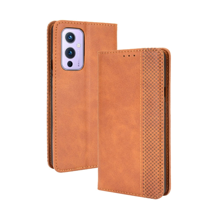 For OnePlus 9 (Europe and America Version) Magnetic Buckle Retro Crazy Horse Texture Horizontal Flip Leather Case with Holder & Card Slots & Photo Frame(Brown) by buy2fix