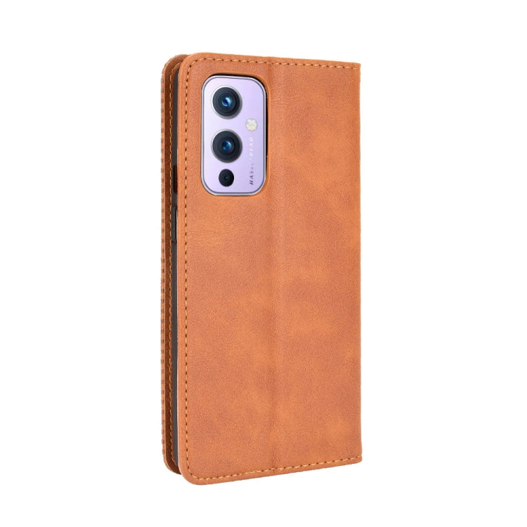 For OnePlus 9 (Europe and America Version) Magnetic Buckle Retro Crazy Horse Texture Horizontal Flip Leather Case with Holder & Card Slots & Photo Frame(Brown) by buy2fix