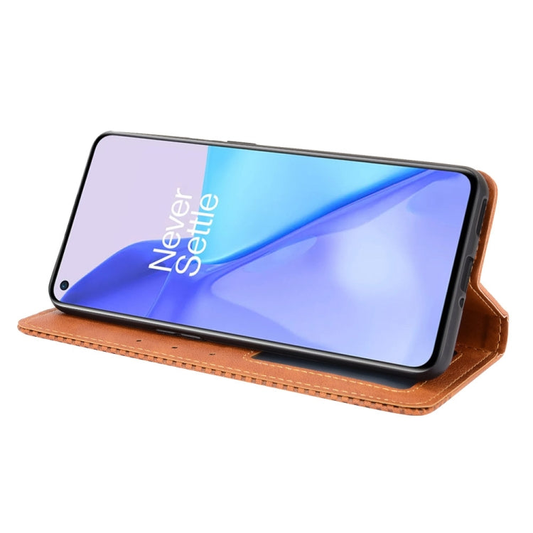 For OnePlus 9 (Europe and America Version) Magnetic Buckle Retro Crazy Horse Texture Horizontal Flip Leather Case with Holder & Card Slots & Photo Frame(Brown) by buy2fix