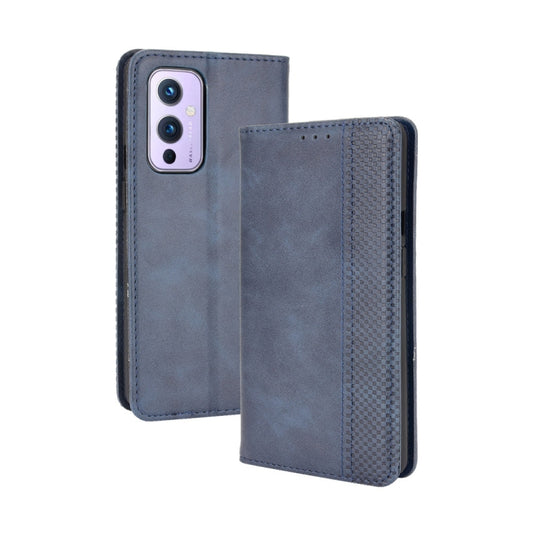 For OnePlus 9 (Europe and America Version) Magnetic Buckle Retro Crazy Horse Texture Horizontal Flip Leather Case with Holder & Card Slots & Photo Frame(Blue) by buy2fix