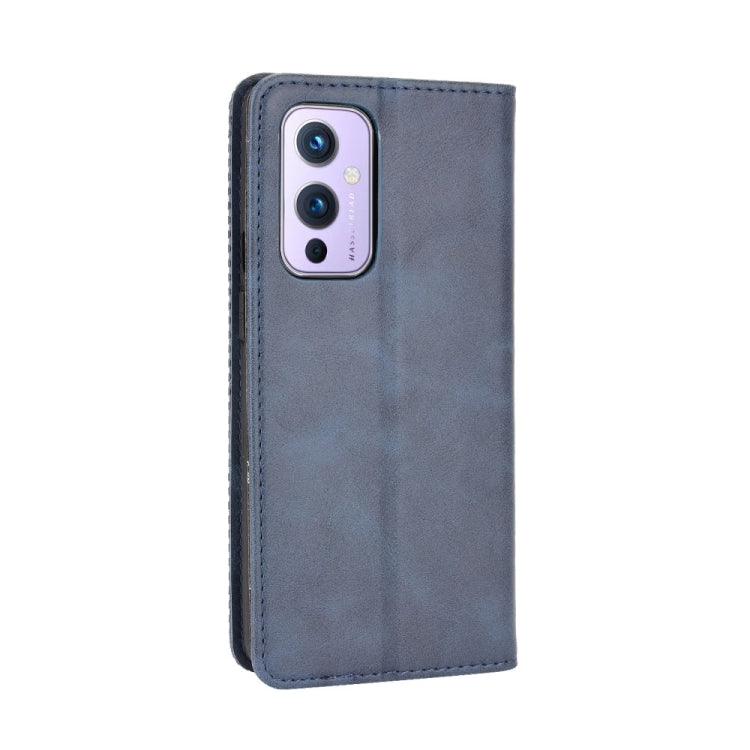 For OnePlus 9 (Europe and America Version) Magnetic Buckle Retro Crazy Horse Texture Horizontal Flip Leather Case with Holder & Card Slots & Photo Frame(Blue) by buy2fix