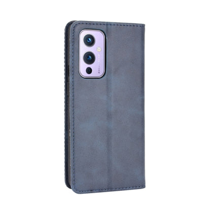 For OnePlus 9 (Europe and America Version) Magnetic Buckle Retro Crazy Horse Texture Horizontal Flip Leather Case with Holder & Card Slots & Photo Frame(Blue) by buy2fix