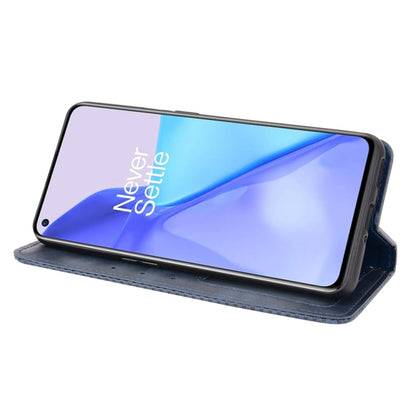 For OnePlus 9 (Europe and America Version) Magnetic Buckle Retro Crazy Horse Texture Horizontal Flip Leather Case with Holder & Card Slots & Photo Frame(Blue) by buy2fix