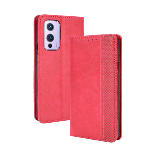 For OnePlus 9 (Europe and America Version) Magnetic Buckle Retro Crazy Horse Texture Horizontal Flip Leather Case with Holder & Card Slots & Photo Frame(Red) by buy2fix