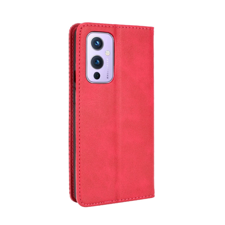 For OnePlus 9 (Europe and America Version) Magnetic Buckle Retro Crazy Horse Texture Horizontal Flip Leather Case with Holder & Card Slots & Photo Frame(Red) by buy2fix
