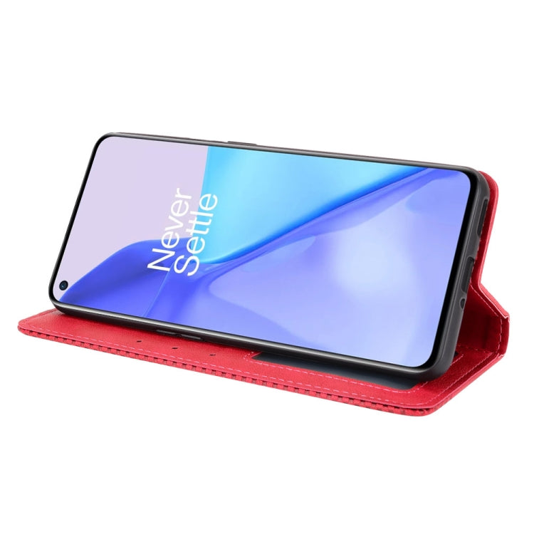 For OnePlus 9 (Europe and America Version) Magnetic Buckle Retro Crazy Horse Texture Horizontal Flip Leather Case with Holder & Card Slots & Photo Frame(Red) by buy2fix
