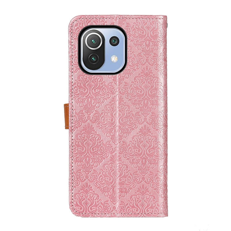 For Xiaomi Mi 11 Lite 5G / 4G European Floral Embossed Horizontal Flip PU Leather Case with Holder & Card Slots & Wallet & Photo Frame(Pink) - Xiaomi Cases by buy2fix | Online Shopping UK | buy2fix