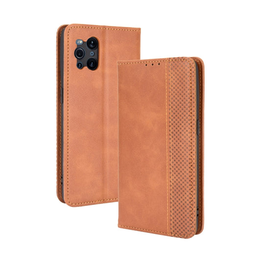 For OPPO Find X3 / Find X3 Pro Magnetic Buckle Retro Crazy Horse Texture Horizontal Flip Leather Case with Holder & Card Slots & Photo Frame(Brown) by buy2fix