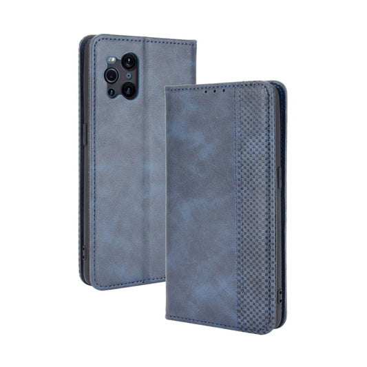 For OPPO Find X3 / Find X3 Pro Magnetic Buckle Retro Crazy Horse Texture Horizontal Flip Leather Case with Holder & Card Slots & Photo Frame(Blue) by buy2fix