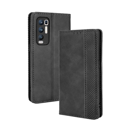For OPPO Reno5 Pro Plus / Find X3 Neo Magnetic Buckle Retro Crazy Horse Texture Horizontal Flip Leather Case with Holder & Card Slots & Photo Frame(Black) by buy2fix