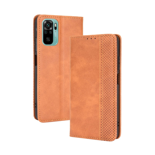 For Xiaomi Redmi Note 10 4G / Note 10S Magnetic Buckle Retro Crazy Horse Texture Horizontal Flip Leather Case with Holder & Card Slots & Photo Frame(Brown) - Xiaomi Cases by buy2fix | Online Shopping UK | buy2fix