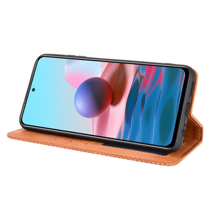 For Xiaomi Redmi Note 10 4G / Note 10S Magnetic Buckle Retro Crazy Horse Texture Horizontal Flip Leather Case with Holder & Card Slots & Photo Frame(Brown) - Xiaomi Cases by buy2fix | Online Shopping UK | buy2fix