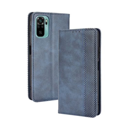 For Xiaomi Redmi Note 10 4G / Note 10S Magnetic Buckle Retro Crazy Horse Texture Horizontal Flip Leather Case with Holder & Card Slots & Photo Frame(Blue) - Xiaomi Cases by buy2fix | Online Shopping UK | buy2fix