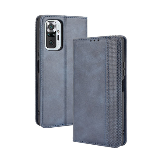 For Xiaomi Redmi Note 10 Pro/Note 10 Pro Max 4G Magnetic Buckle Retro Crazy Horse Texture Horizontal Flip Leather Case with Holder & Card Slots & Photo Frame(Blue) - Xiaomi Cases by buy2fix | Online Shopping UK | buy2fix