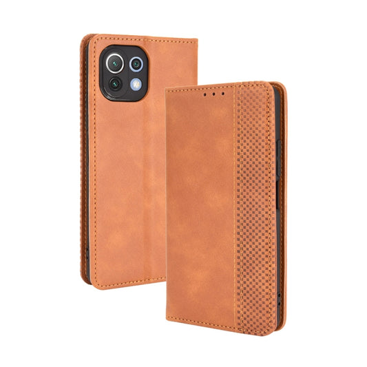 For Xiaomi Mi 11 Lite 5G / 4G Magnetic Buckle Retro Crazy Horse Texture Horizontal Flip Leather Case with Holder & Card Slots & Photo Frame(Brown) - Xiaomi Cases by buy2fix | Online Shopping UK | buy2fix