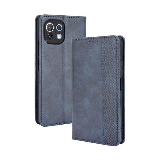 For Xiaomi Mi 11 Lite 5G / 4G Magnetic Buckle Retro Crazy Horse Texture Horizontal Flip Leather Case with Holder & Card Slots & Photo Frame(Blue) - Xiaomi Cases by buy2fix | Online Shopping UK | buy2fix