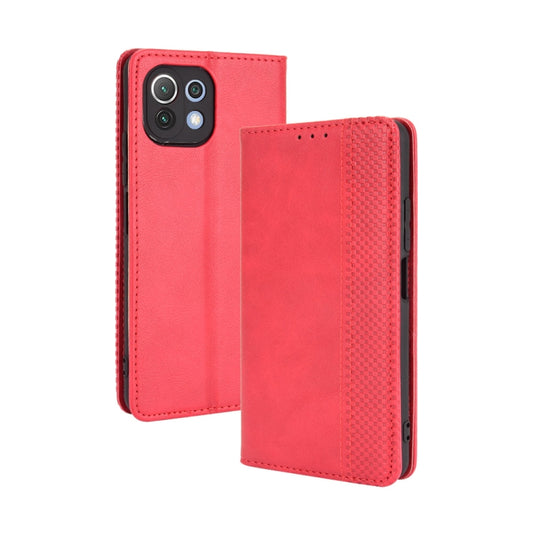 For Xiaomi Mi 11 Lite 5G / 4G Magnetic Buckle Retro Crazy Horse Texture Horizontal Flip Leather Case with Holder & Card Slots & Photo Frame(Red) - Xiaomi Cases by buy2fix | Online Shopping UK | buy2fix