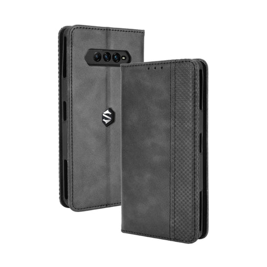For Xiaomi Black Shark 4 / Black Shark 4 Pro Magnetic Buckle Retro Crazy Horse Texture Horizontal Flip Leather Case with Holder & Card Slots & Photo Frame(Black)