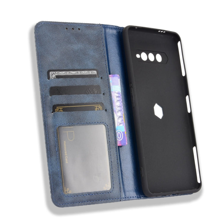 For Xiaomi Black Shark 4 / Black Shark 4 Pro Magnetic Buckle Retro Crazy Horse Texture Horizontal Flip Leather Case with Holder & Card Slots & Photo Frame(Blue) - Xiaomi Cases by buy2fix | Online Shopping UK | buy2fix