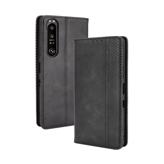 For Sony Xperia 1 III Magnetic Buckle Retro Crazy Horse Texture Horizontal Flip Leather Case with Holder & Card Slots & Photo Frame(Black) by buy2fix