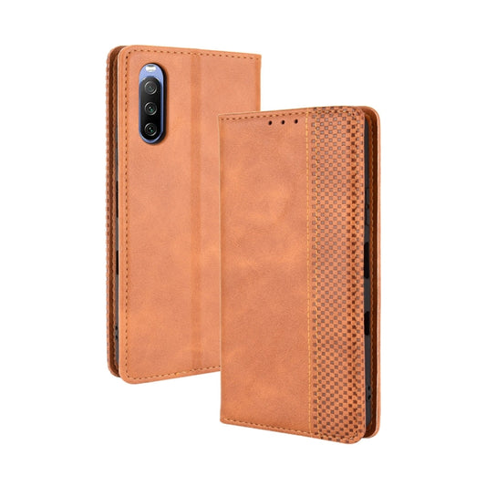 For Sony Xperia 10 III Magnetic Buckle Retro Crazy Horse Texture Horizontal Flip Leather Case with Holder & Card Slots & Photo Frame(Brown) - Sony Cases by buy2fix | Online Shopping UK | buy2fix