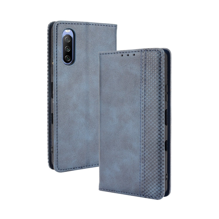 For Sony Xperia 10 III Magnetic Buckle Retro Crazy Horse Texture Horizontal Flip Leather Case with Holder & Card Slots & Photo Frame(Blue) - Sony Cases by buy2fix | Online Shopping UK | buy2fix