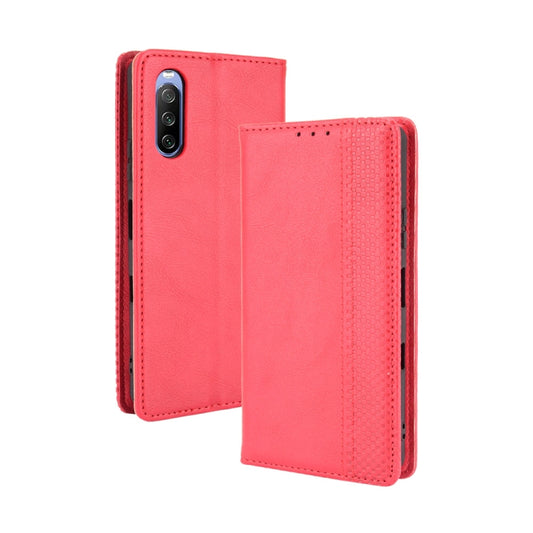 For Sony Xperia 10 III Magnetic Buckle Retro Crazy Horse Texture Horizontal Flip Leather Case with Holder & Card Slots & Photo Frame(Red) - Sony Cases by buy2fix | Online Shopping UK | buy2fix