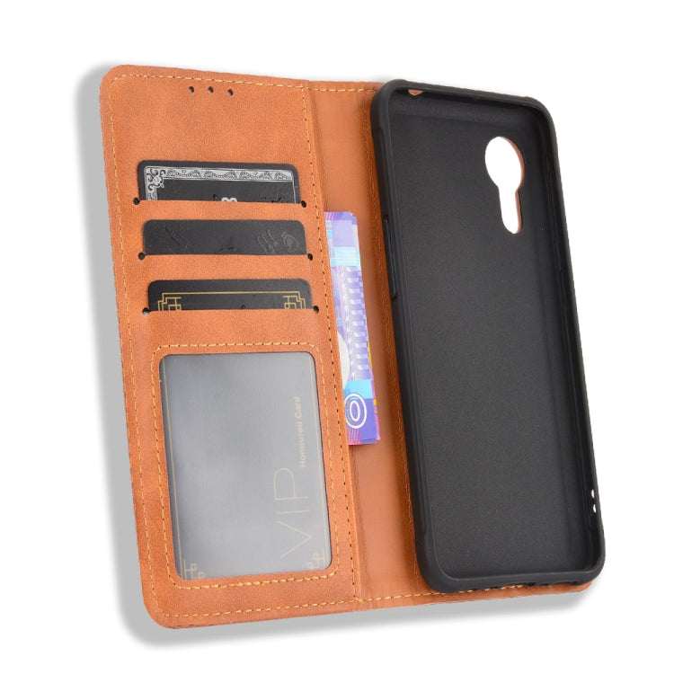 For Samsung Galaxy Xcover 5 Magnetic Buckle Retro Crazy Horse Texture Horizontal Flip Leather Case with Holder & Card Slots & Photo Frame(Brown) by buy2fix
