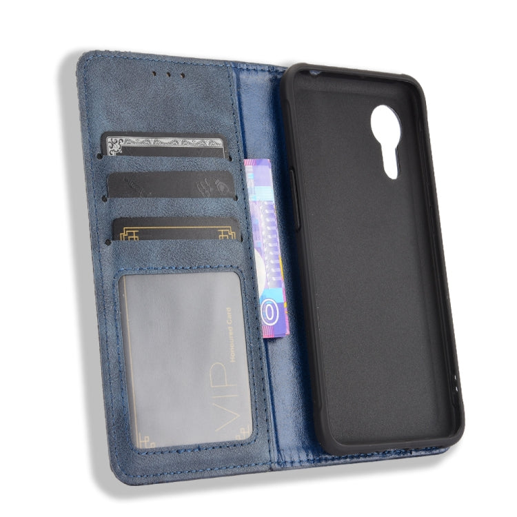For Samsung Galaxy Xcover 5 Magnetic Buckle Retro Crazy Horse Texture Horizontal Flip Leather Case with Holder & Card Slots & Photo Frame(Blue) by buy2fix