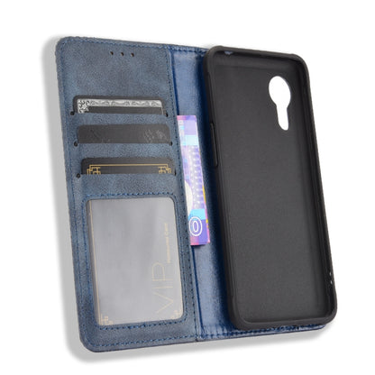 For Samsung Galaxy Xcover 5 Magnetic Buckle Retro Crazy Horse Texture Horizontal Flip Leather Case with Holder & Card Slots & Photo Frame(Blue) by buy2fix