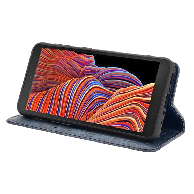 For Samsung Galaxy Xcover 5 Magnetic Buckle Retro Crazy Horse Texture Horizontal Flip Leather Case with Holder & Card Slots & Photo Frame(Blue) by buy2fix