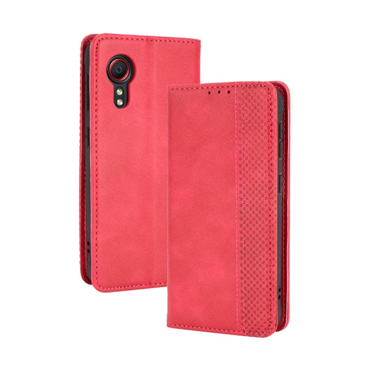 For Samsung Galaxy Xcover 5 Magnetic Buckle Retro Crazy Horse Texture Horizontal Flip Leather Case with Holder & Card Slots & Photo Frame(Red) by buy2fix