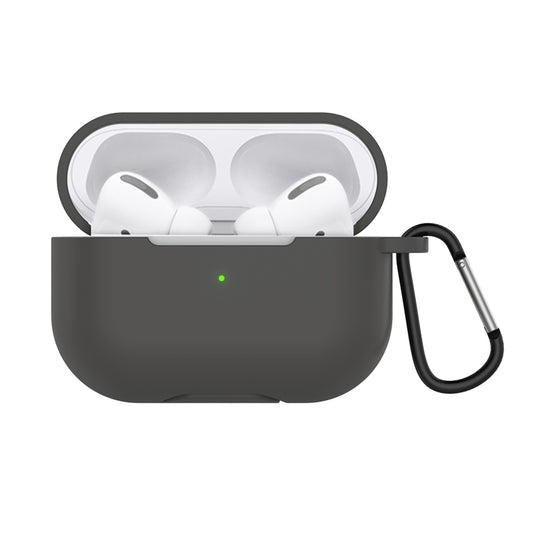 Solid Color Silicone Earphone Protective Case for AirPods Pro, with Hook(Dark Gray) - For AirPods Pro by buy2fix | Online Shopping UK | buy2fix