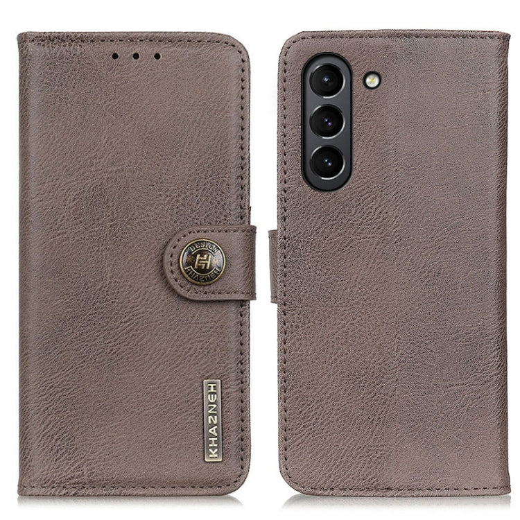 For Samsung Galaxy S21 FE KHAZNEH Cowhide Texture Horizontal Flip Leather Case with Holder & Card Slots & Wallet(Khaki) by buy2fix