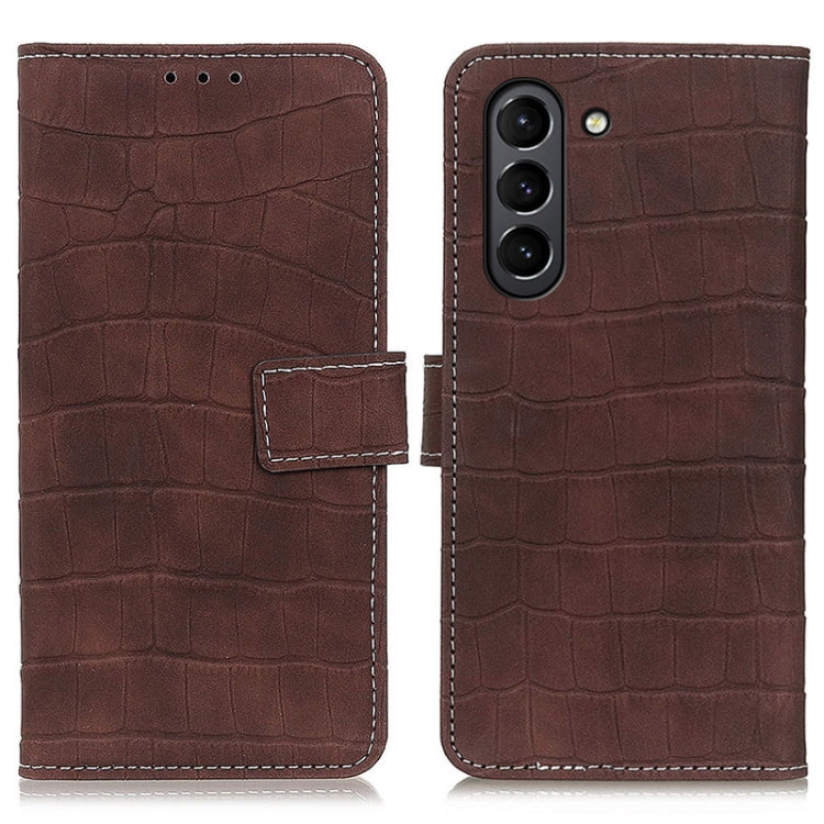 For Samsung Galaxy S21 FE Crocodile Texture Horizontal Flip Leather Case with Holder & Card Slots & Wallet(Brown) by buy2fix
