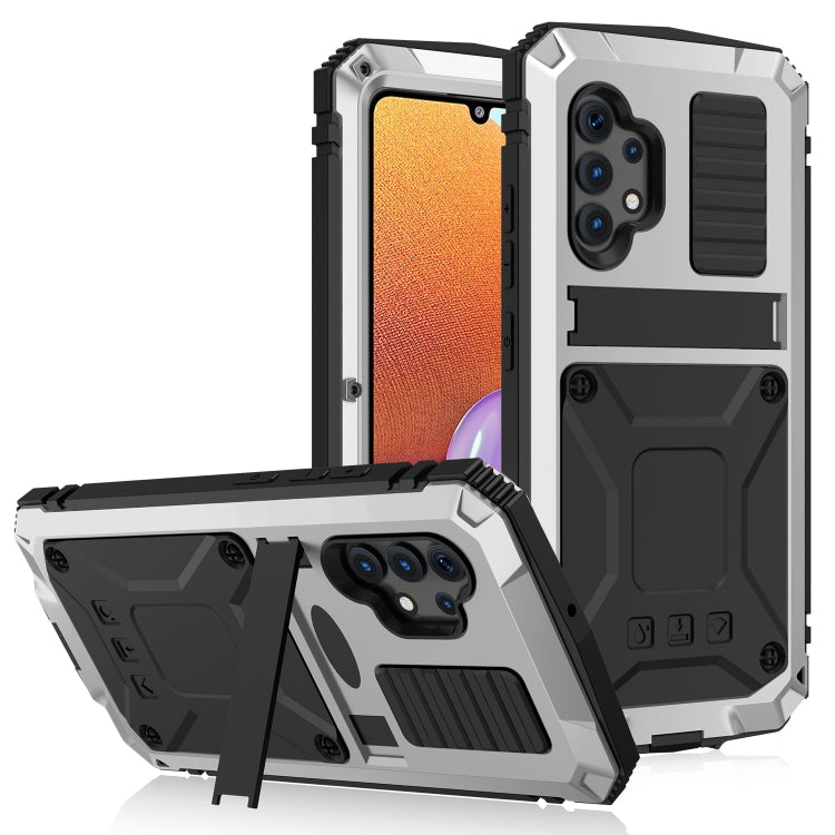 For Samsung Galaxy A32 4G R-JUST Waterproof Shockproof Dustproof Metal + Silicone Protective Case with Holder(Silver) - Galaxy Phone Cases by R-JUST | Online Shopping UK | buy2fix
