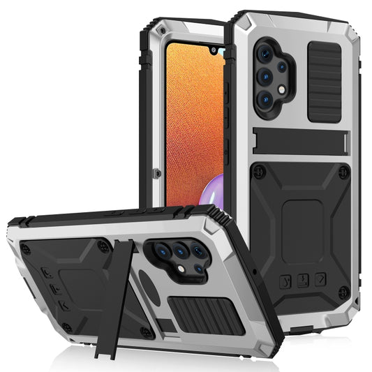 For Samsung Galaxy A32 4G R-JUST Waterproof Shockproof Dustproof Metal + Silicone Protective Case with Holder(Silver) - Galaxy Phone Cases by R-JUST | Online Shopping UK | buy2fix