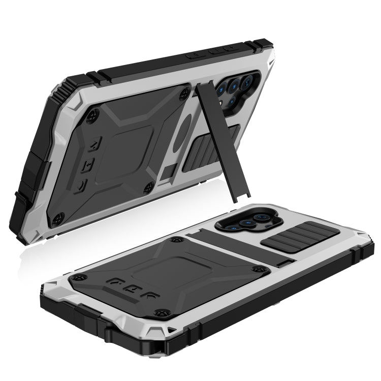 For Samsung Galaxy A32 4G R-JUST Waterproof Shockproof Dustproof Metal + Silicone Protective Case with Holder(Silver) - Galaxy Phone Cases by R-JUST | Online Shopping UK | buy2fix