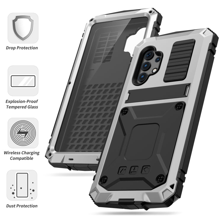 For Samsung Galaxy A32 4G R-JUST Waterproof Shockproof Dustproof Metal + Silicone Protective Case with Holder(Silver) - Galaxy Phone Cases by R-JUST | Online Shopping UK | buy2fix