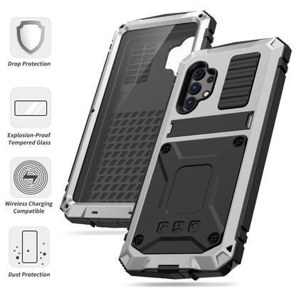 For Samsung Galaxy A32 4G R-JUST Waterproof Shockproof Dustproof Metal + Silicone Protective Case with Holder(Silver) - Galaxy Phone Cases by R-JUST | Online Shopping UK | buy2fix