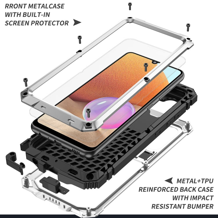 For Samsung Galaxy A32 4G R-JUST Waterproof Shockproof Dustproof Metal + Silicone Protective Case with Holder(Silver) - Galaxy Phone Cases by R-JUST | Online Shopping UK | buy2fix