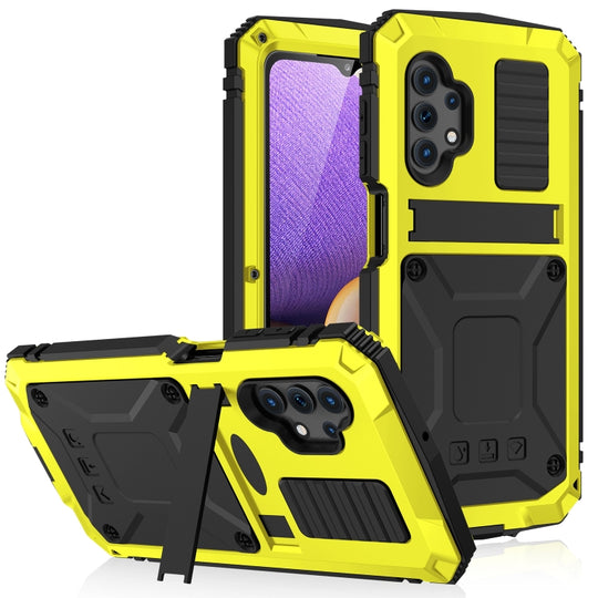 For Samsung Galaxy A32 5G / M32 5G R-JUST Waterproof Shockproof Dustproof Metal + Silicone Protective Case with Holder(Yellow)