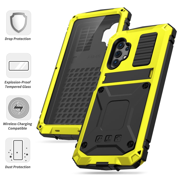 For Samsung Galaxy A32 5G / M32 5G R-JUST Waterproof Shockproof Dustproof Metal + Silicone Protective Case with Holder(Yellow) - Galaxy Phone Cases by R-JUST | Online Shopping UK | buy2fix