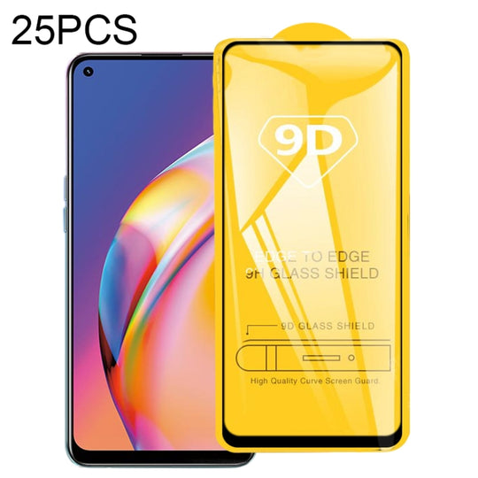 For OPPO Reno5 Lite 25 PCS 9D Full Glue Full Screen Tempered Glass Film