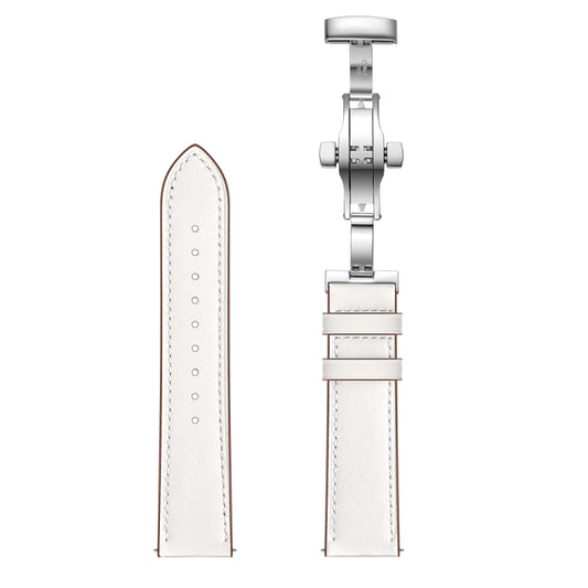 22mm Universal Butterfly Buckle Leather Watch Band, Style:Silver Buckle(White) - 22mm Bands by buy2fix | Online Shopping UK | buy2fix