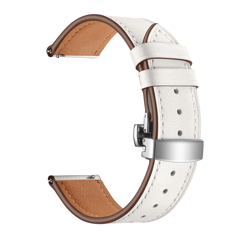 22mm Universal Butterfly Buckle Leather Watch Band, Style:Silver Buckle(White) - 22mm Bands by buy2fix | Online Shopping UK | buy2fix
