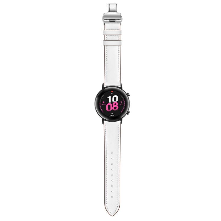 22mm Universal Butterfly Buckle Leather Watch Band, Style:Silver Buckle(White) - 22mm Bands by buy2fix | Online Shopping UK | buy2fix