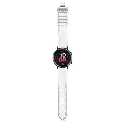 22mm Universal Butterfly Buckle Leather Watch Band, Style:Silver Buckle(White) - 22mm Bands by buy2fix | Online Shopping UK | buy2fix